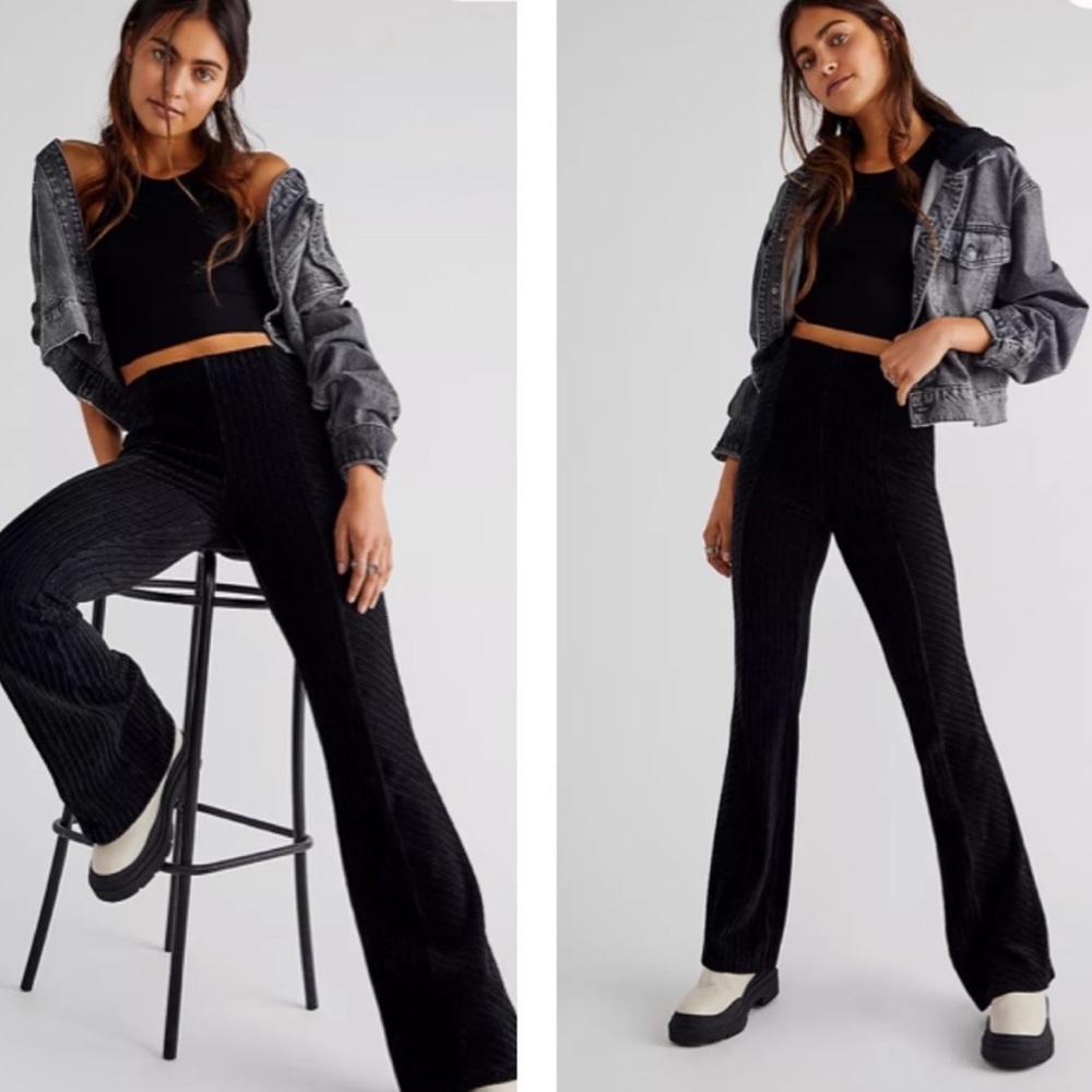 Free People Slim Pull-On Velvet Flare Black XS